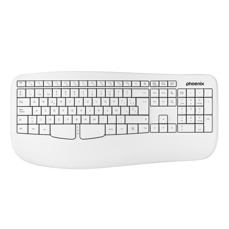 Teclado Phoenix K201 Ergonómico Wireless White