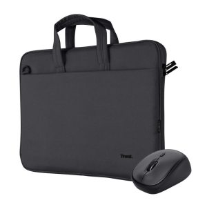 Maletin Trust Bologna 16 Black + Ratón Wireless Silent Black