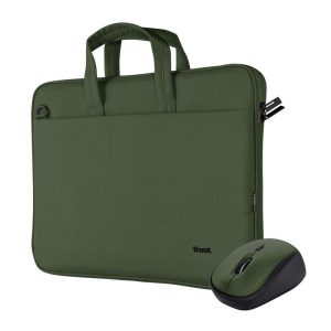 Maletin Trust Bologna 16 Green + Ratón Wireless Silent Green