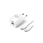 Cargador de Pared Vention Gan USB-C 30W White + Cable USB-C 1M White