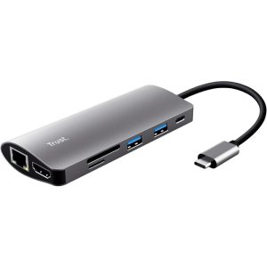 Hub Trust Dalyx USB-C 7 en 1 HDMI USB-C USB Micro SD RJ45 Silver