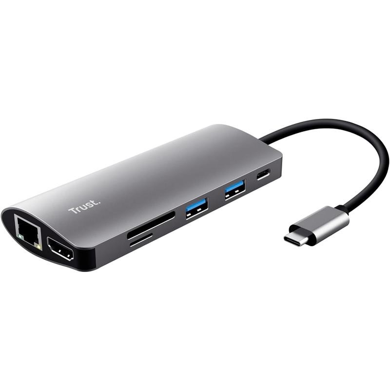 Hub Trust Dalyx USB-C 7 en 1 HDMI USB-C USB Micro SD RJ45 Silver