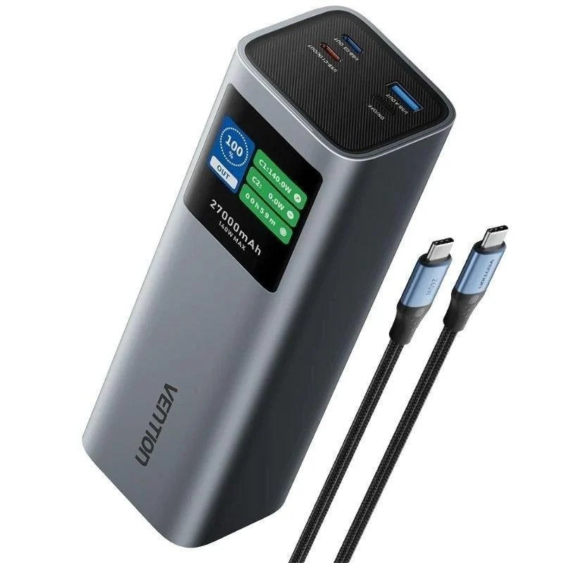 Powerbank Vention 27000MAH Usb-a + 2USB-C Display 140W Grey Powerbank Vention 27000MAH Usb-a + 2USB-C Display 140W Grey