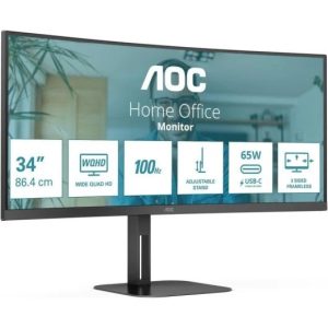 Monitor Profesional AOC 34 WQHD 180HZ Ultrapanoramico Curvo Ergonómico Multimedia USB-C HDMI DisplayPort Black