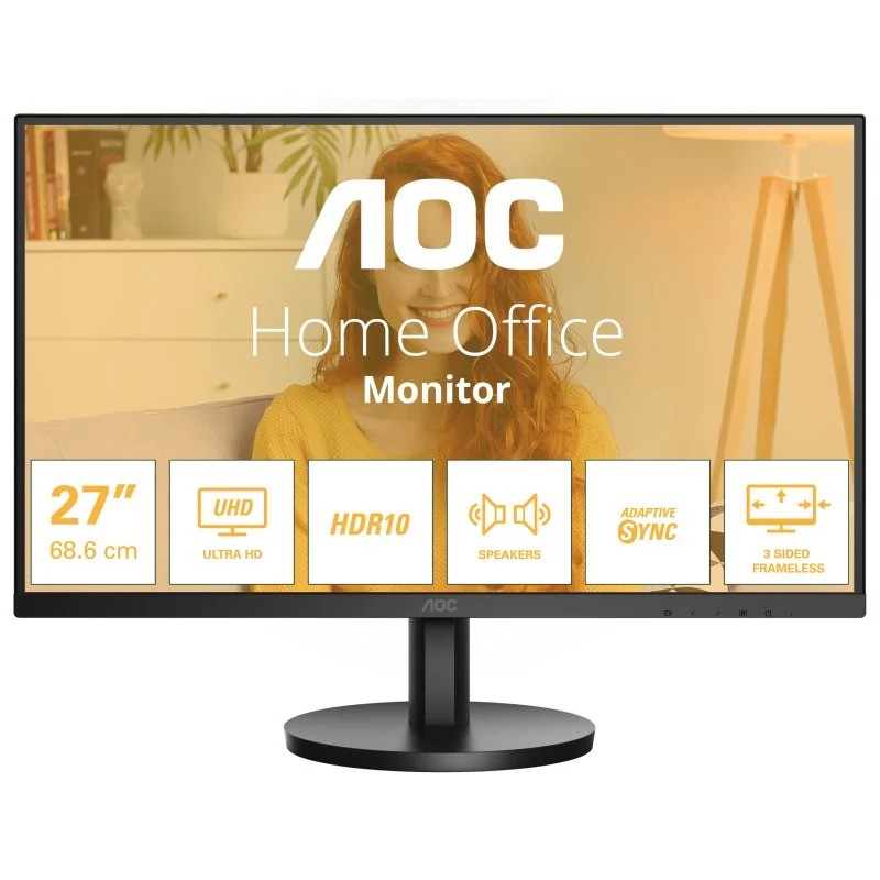 Monitor Profesional AOC 27 4K Ergonómico Multimedia HDMI DisplayPort Black