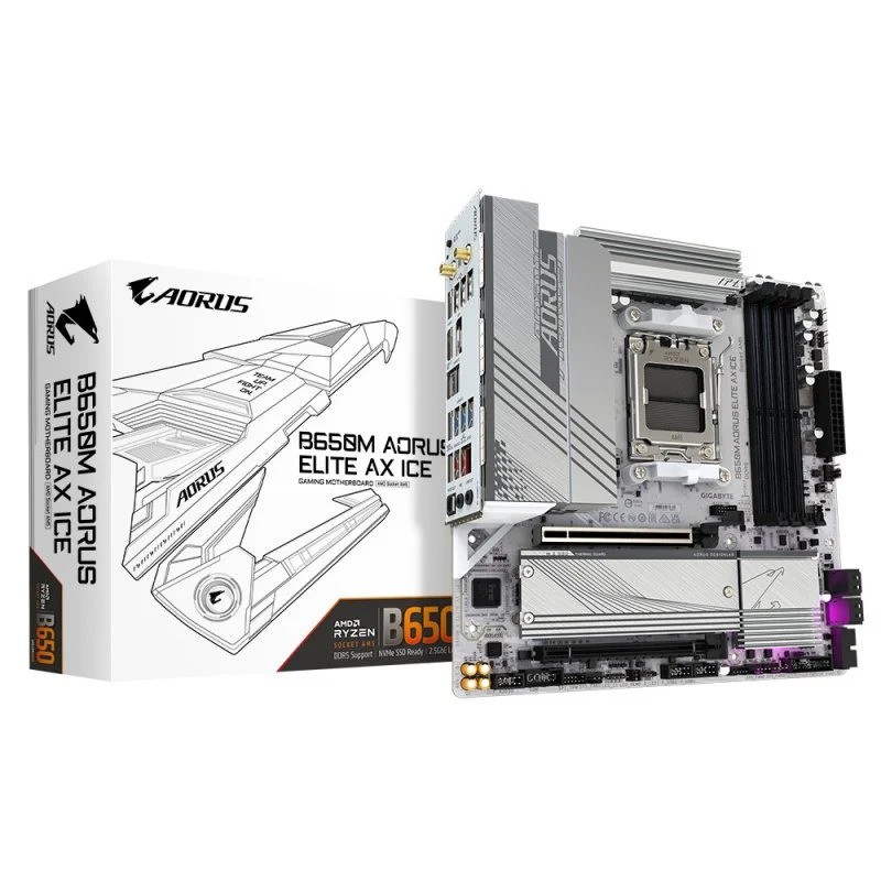Placa Base Gigabyte GA-B650M-AORUS Elite AX Ice AM5 Matx 4XDDR5 WiFi HDMI DP Placa Base Gigabyte GA-B650M-AORUS Elite AX Ice AM5 Matx 4XDDR5 WiFi HDMI DP