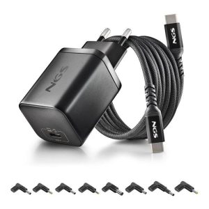 Cargador de Portátil HP NGS Bud Gan USB-C 65W 8 Conectores + Cable 1.5M USB-C Black