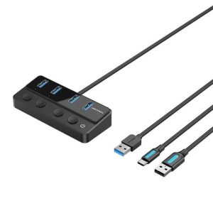 Hub USB Vention 4 Puertos USB 3.0 Black + Cable USB/M - USB-C/M