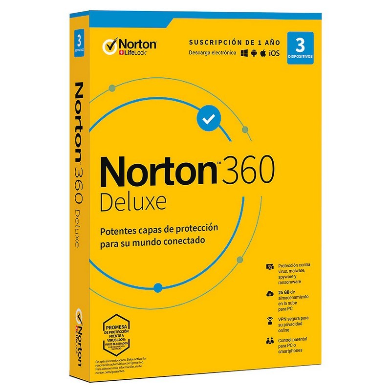 Norton 360 Deluxe 25GB Es 1 User 3 Device 1 Año L. Electrónica