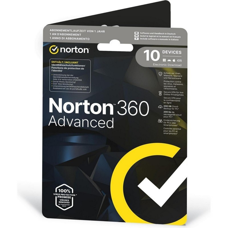 Norton 360 Advanced Pwm 200GB Es 1USUAR 10DISP 1 Año Lic. Electrónica