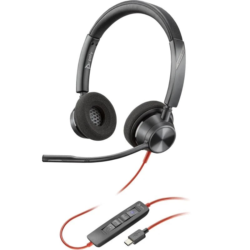 Auricular + Micrófono Poly Blackwire 3320 Biaural USB-C + Adaptador Usb-a