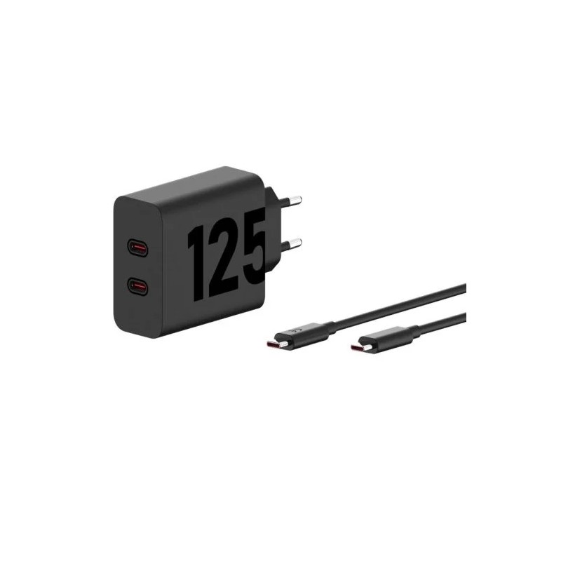 Cargador de Pared Motorola Turbopower Gan X2 USB-C 125W 20V/6.25A Black + Cable USB-C 1M