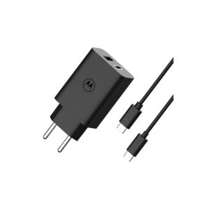 Cargador de Pared Motorola Turbopower Quick Charge 3.0 USB-C/Usb-a PD 50W Black + Cable USB-C 1M