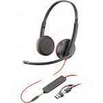 Auricular Poly Blackwire 3225 estéreo USB-C con adaptador USB-A
