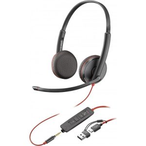 Auricular + Micrófono Poly Blackwire 3225 Biaural 3.5MM + Adaptador Usb-a/C