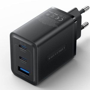 Cargador Pared Vention X2USB-C Usb-a 65W Black