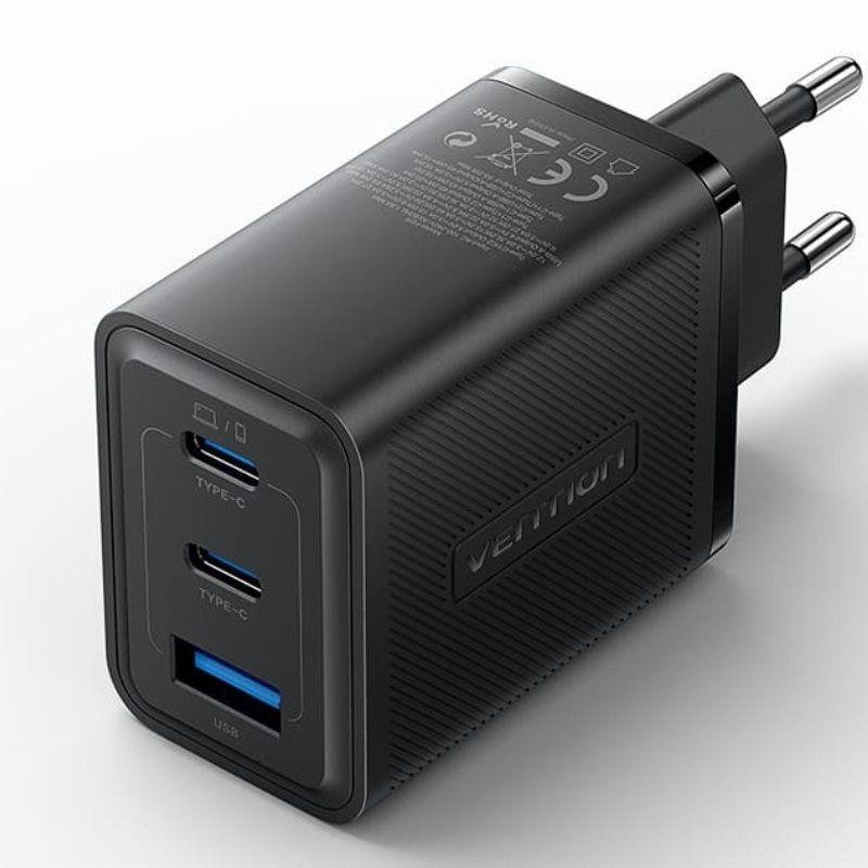 Cargador Pared Vention X2USB-C Usb-a 65W Black