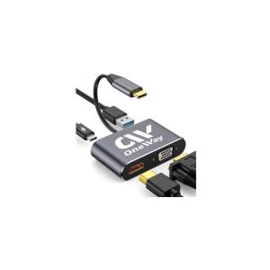 Dock Hub Oneway USB-C 4 en 1 HDMI/VGA/USB 3.0/USB-C PD Silver