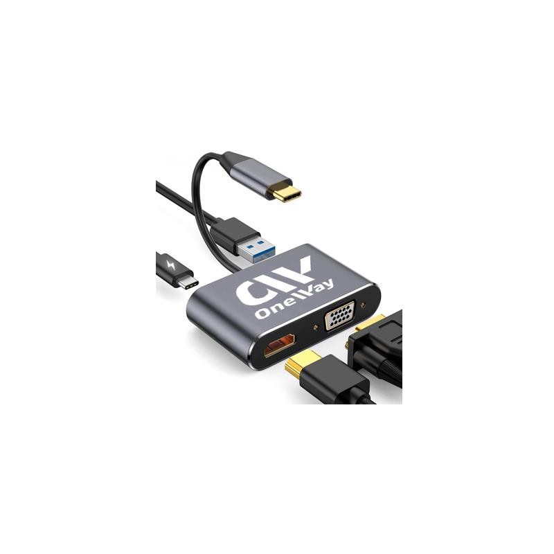 Dock Hub Oneway USB-C 4 en 1 HDMI/VGA/USB 3.0/USB-C PD Silver Dock Hub Oneway USB-C 4 en 1 HDMI/VGA/USB 3.0/USB-C PD Silver