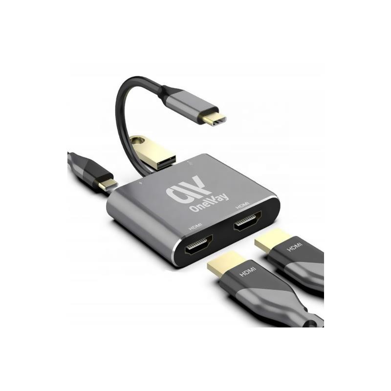 Dock Hub Oneway USB-C 5 en 1 X2HDMI/USB 3.0/USB-C PD Silver Dock Hub Oneway USB-C 5 en 1 X2HDMI/USB 3.0/USB-C PD Silver