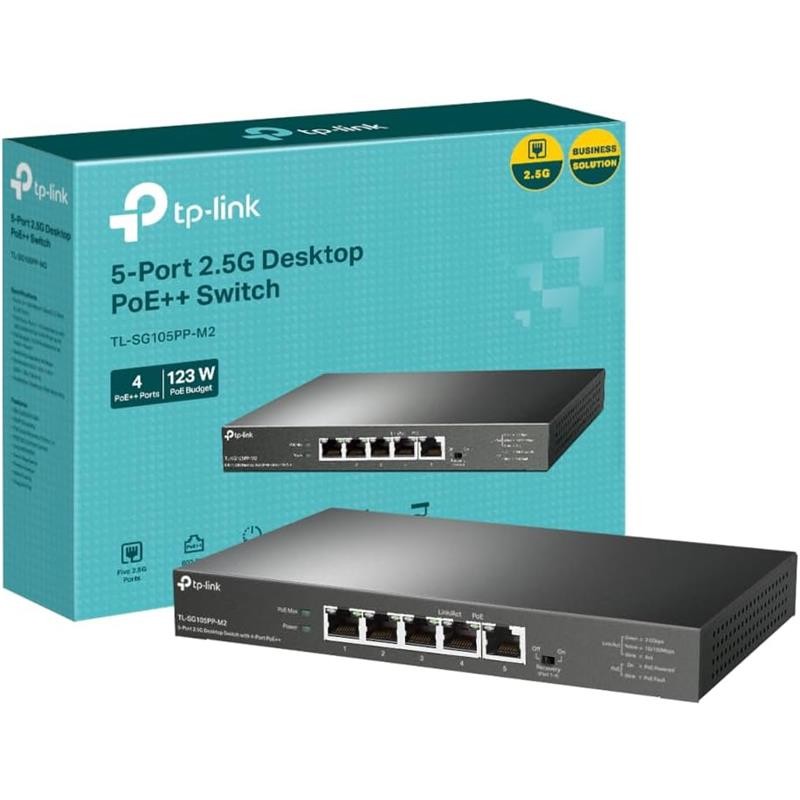 Switch TP-Link Ethernet 5 Puertos 2.5G Poe+ TL-SG105PP-M2