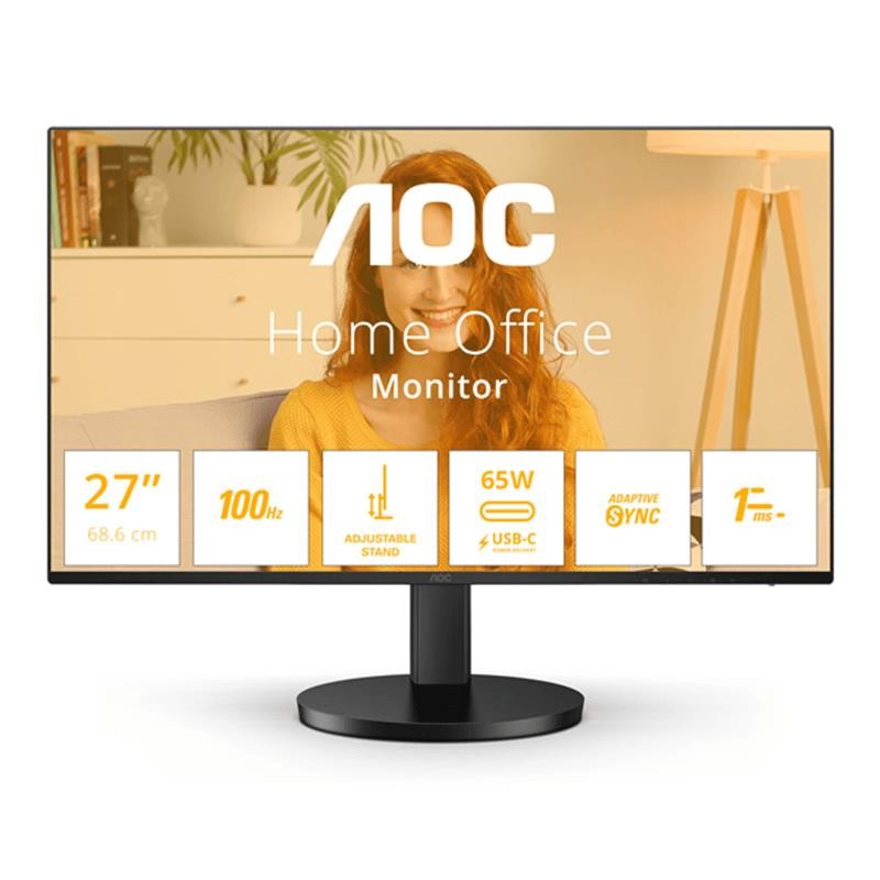 Monitor AOC 27 100HZ QHD 2K Multimedia Ergo USB-C HDMI Black