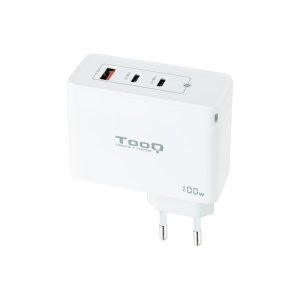 Cargador de Pared TooQ 100W Usb-a/Qc+ 2XUSB-C/PD White
