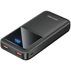Powerbank Vention 20000MAH 2XUSB-A + USB-C LED Display 22.5W Black
