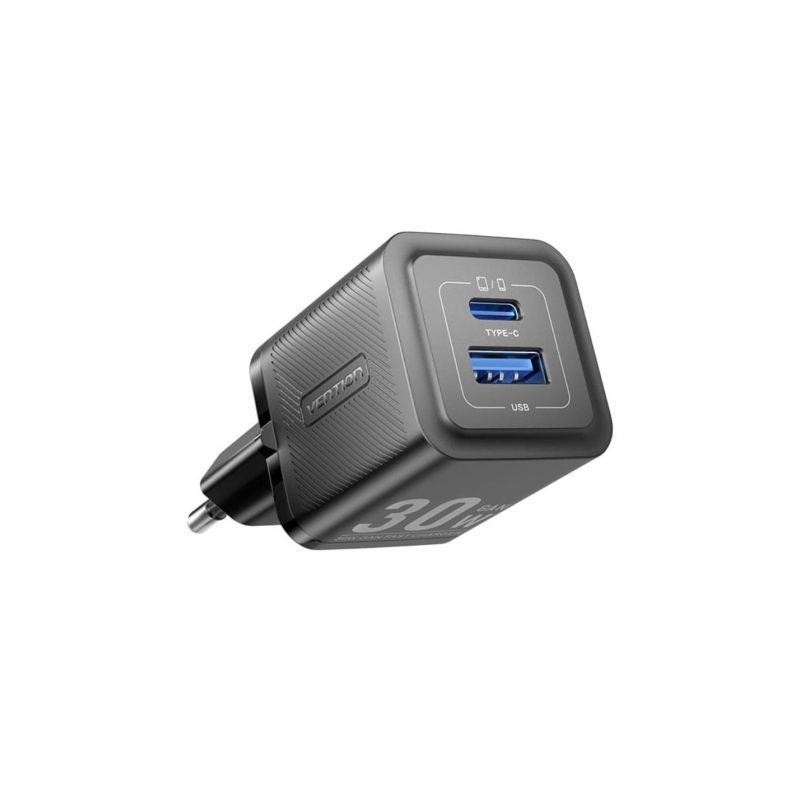 Cargador de Pared Vention Gan USB-C Usb-a 30W Black