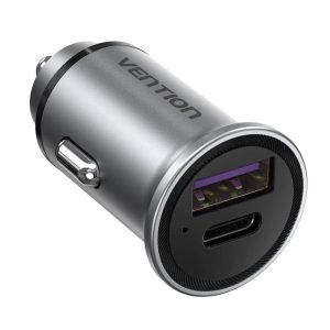 Cargador Coche Smartphone Vention 30W Usb-a USB-C Silver