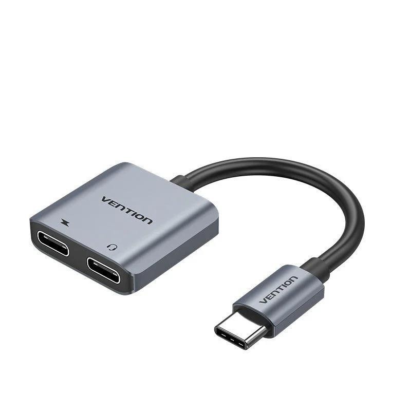 Cable Conversor Vention USB-C/M - 2X USB-C/H Audio/Carga Grey Cable Conversor Vention USB-C/M - 2X USB-C/H Audio/Carga Grey