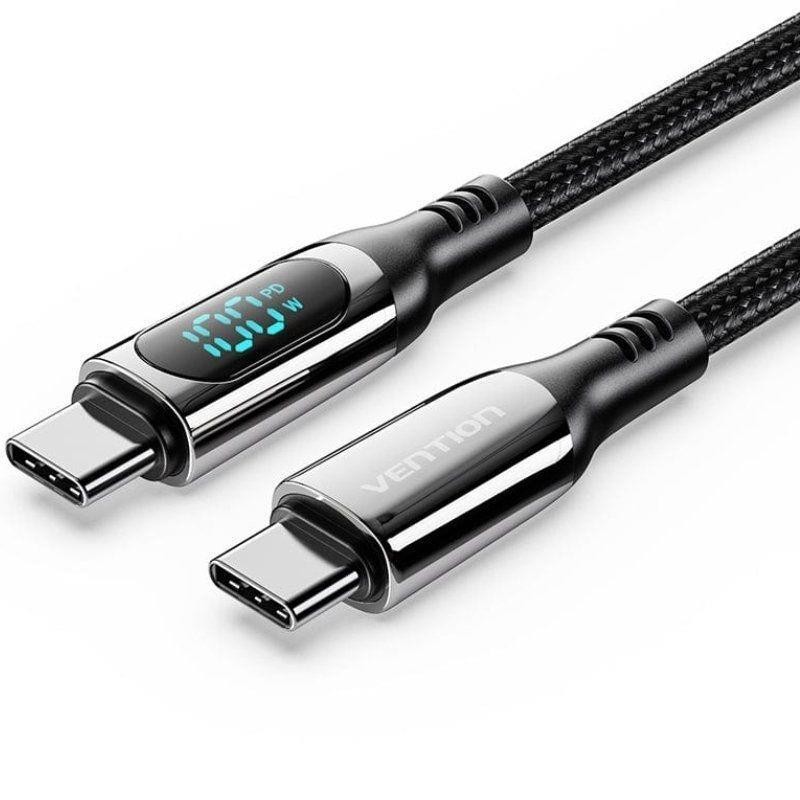Cable USB Vention Tipo USB-C/M-c/M Pantalla LED 5A PD100W 1.2M Black Cable USB Vention Tipo USB-C/M-c/M Pantalla LED 5A PD100W 1.2M Black