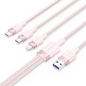 Cable 3 en 1 Vention Usb-a 2.0 - USB-C/Lightning/Micro-b 1.5M Aluminio Rose