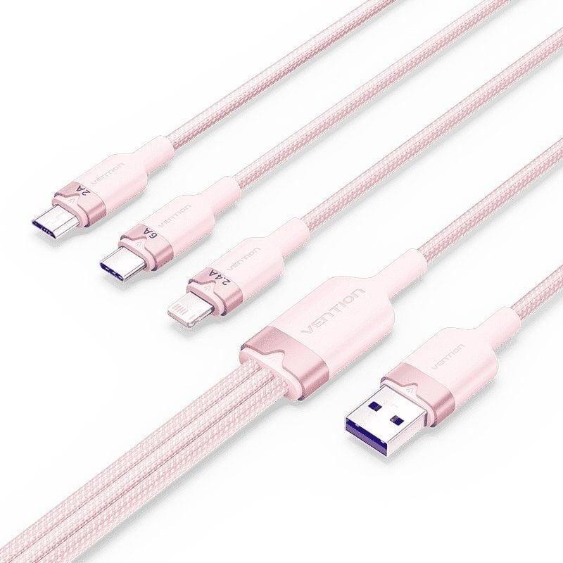 Cable 3 en 1 Vention Usb-a 2.0 - USB-C/Lightning/Micro-b 1.5M Aluminio Rose Cable 3 en 1 Vention Usb-a 2.0 - USB-C/Lightning/Micro-b 1.5M Aluminio Rose