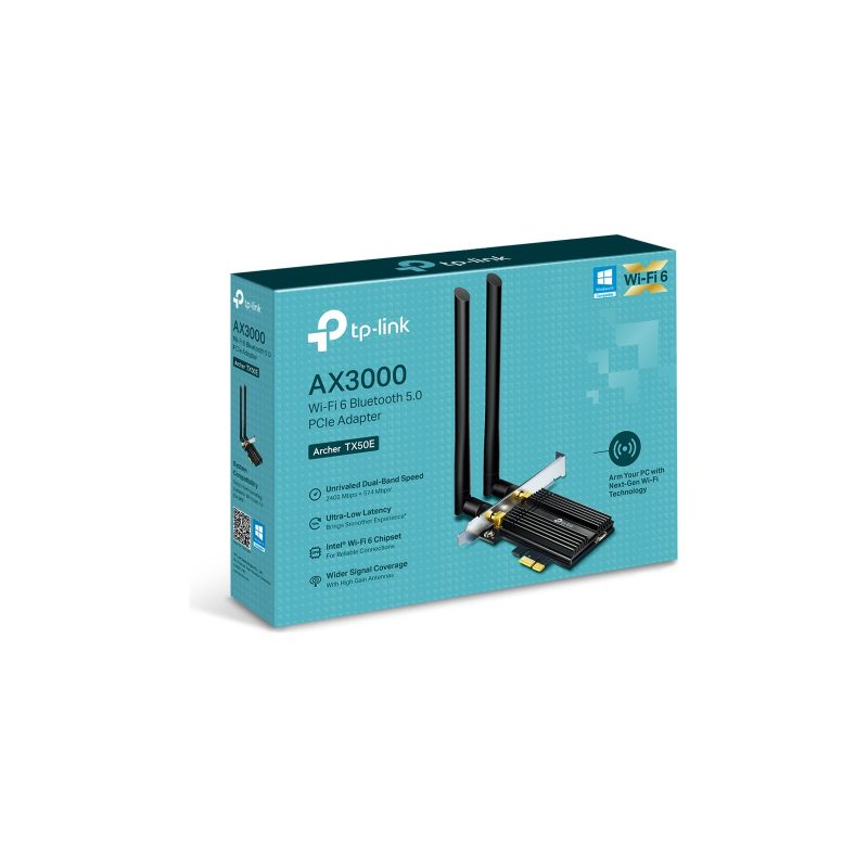 Wireless Adaptador PCIe TP-Link Archer TX50E Dual Band AXE3000 WiFi 6E BT 5.0