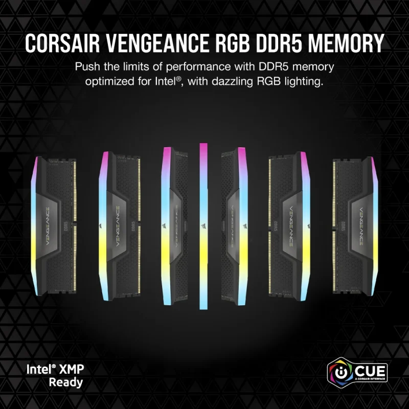 Kit Memoria RAM Corsair Vengeance 16GB (2X8GB) DDR5 5200MHZ RGB CL40 Black