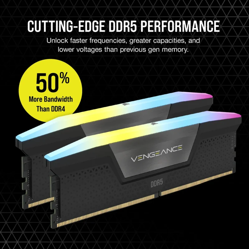 Kit Memoria RAM Corsair Vengeance 16GB (2X8GB) DDR5 5200MHZ RGB CL40 Black
