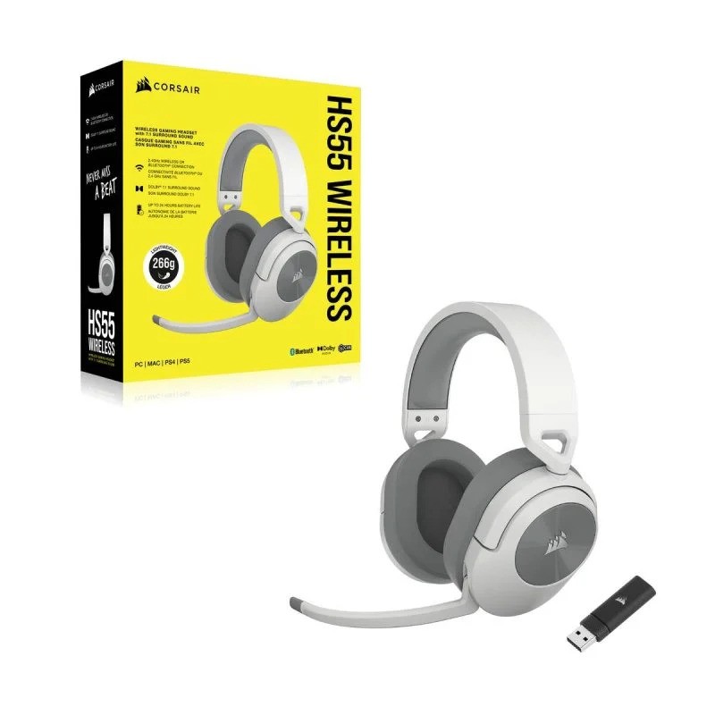 Auriculares + Micrófono Corsair HS55 USB Gaming Headset RGB 7.1 White