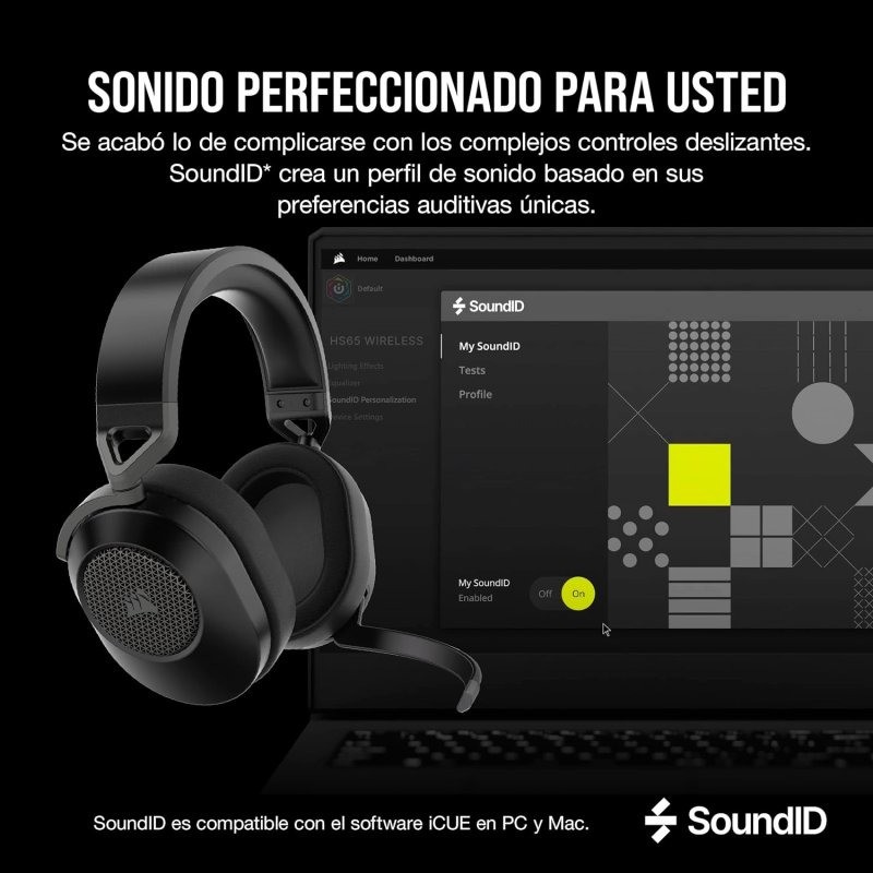 Auriculares + Micrófono Corsair HS65 Wireless Gaming Headset RGB 7.1 Black