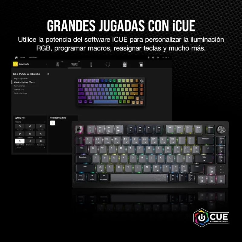 Teclado Gaming Corsair K65 Plus Wireless 75% Icue RGB Black