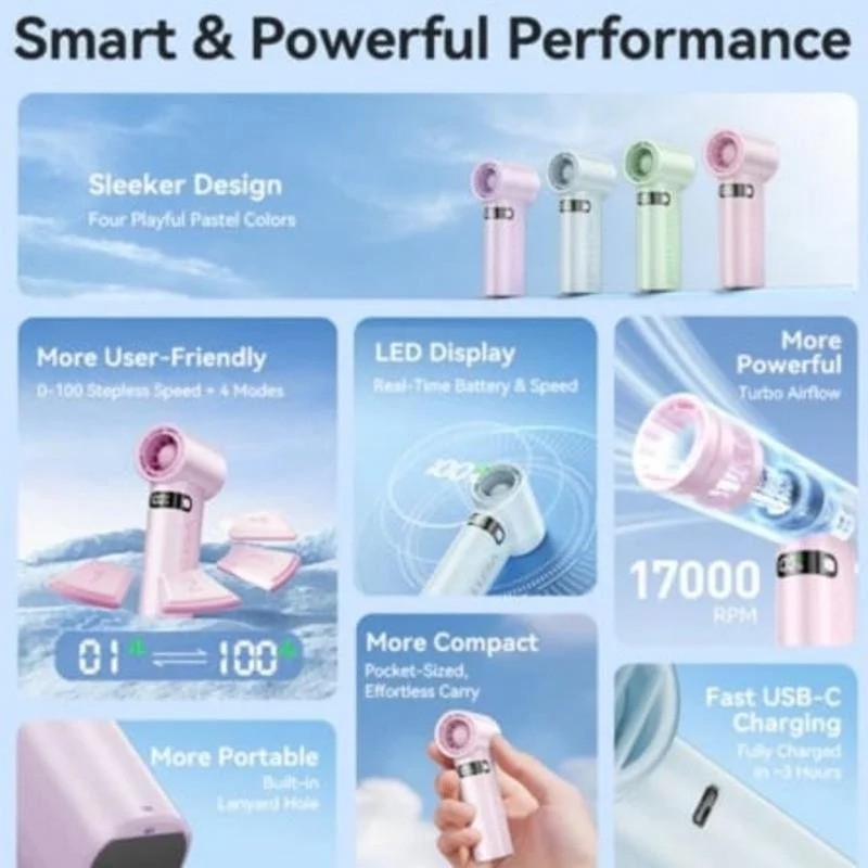 Ventilador de Mano Vention 100 Velocidades Rose