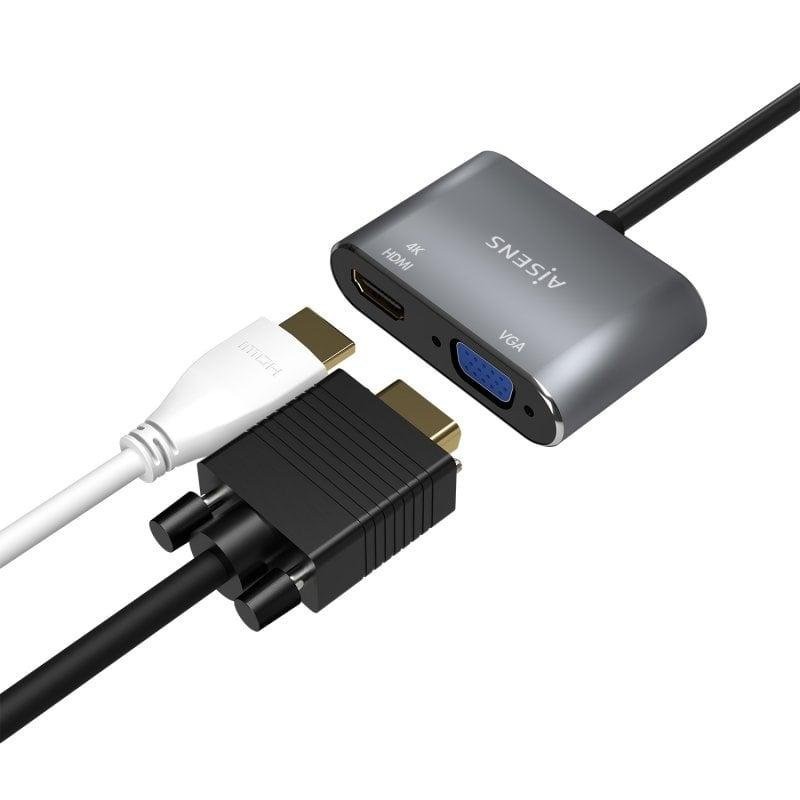 Adaptador Aisens USB-C - HDMI/H VGA/H 15CM Grey