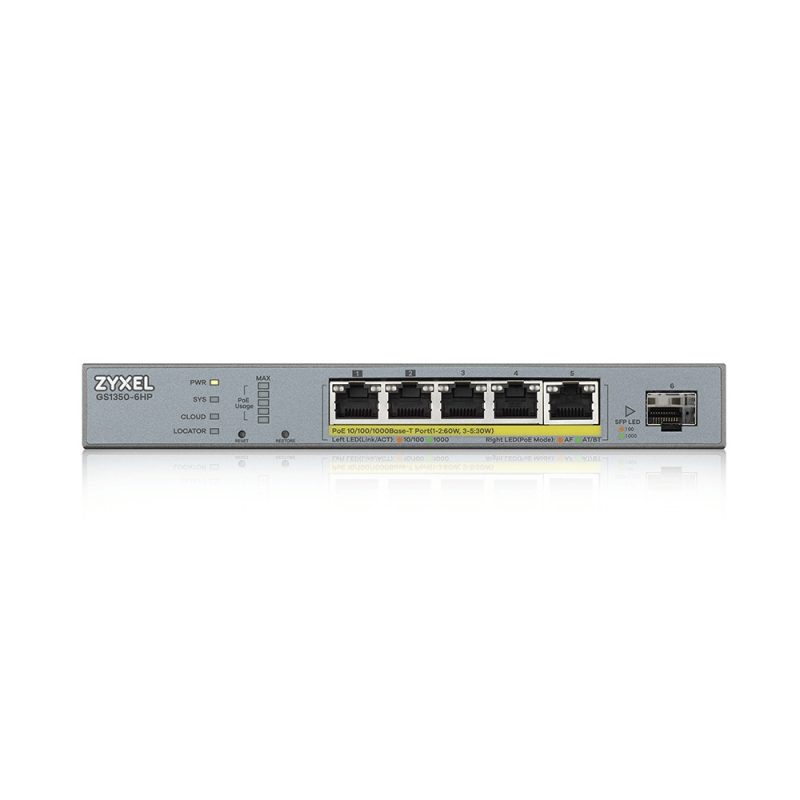Switch gestionable Zyxel GS1350-6HP, 5 puertos Gigabit PoE y SFP