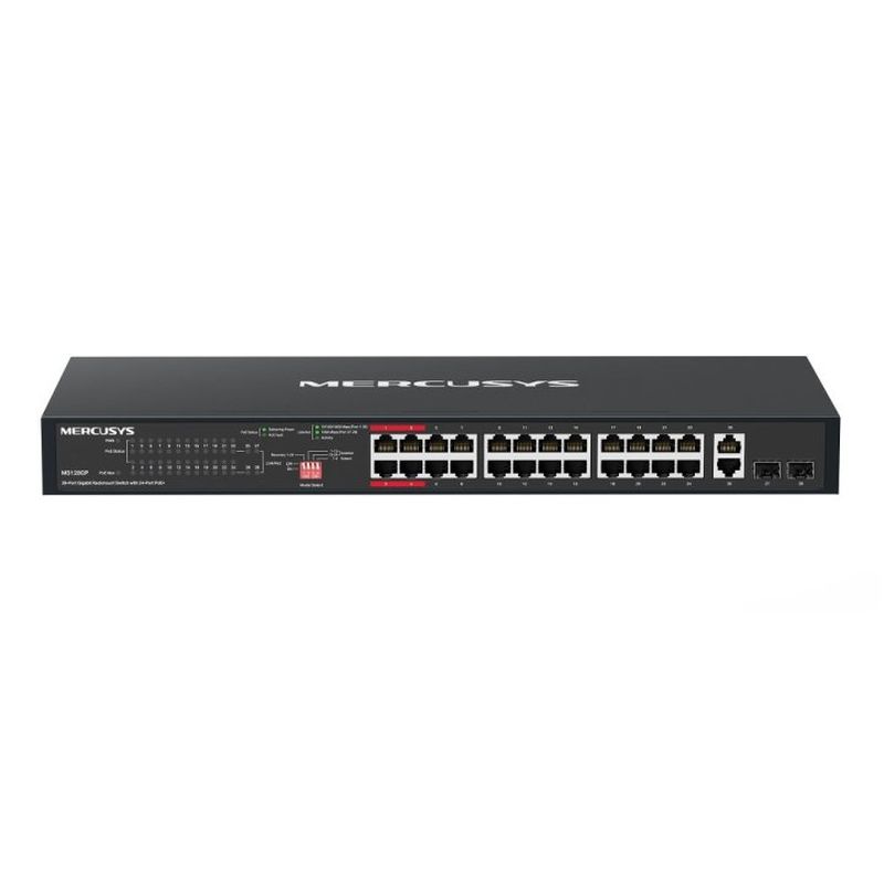 Switch PoE+ Mercusys MS128GP, 24 puertos Gigabit y 2 SFP